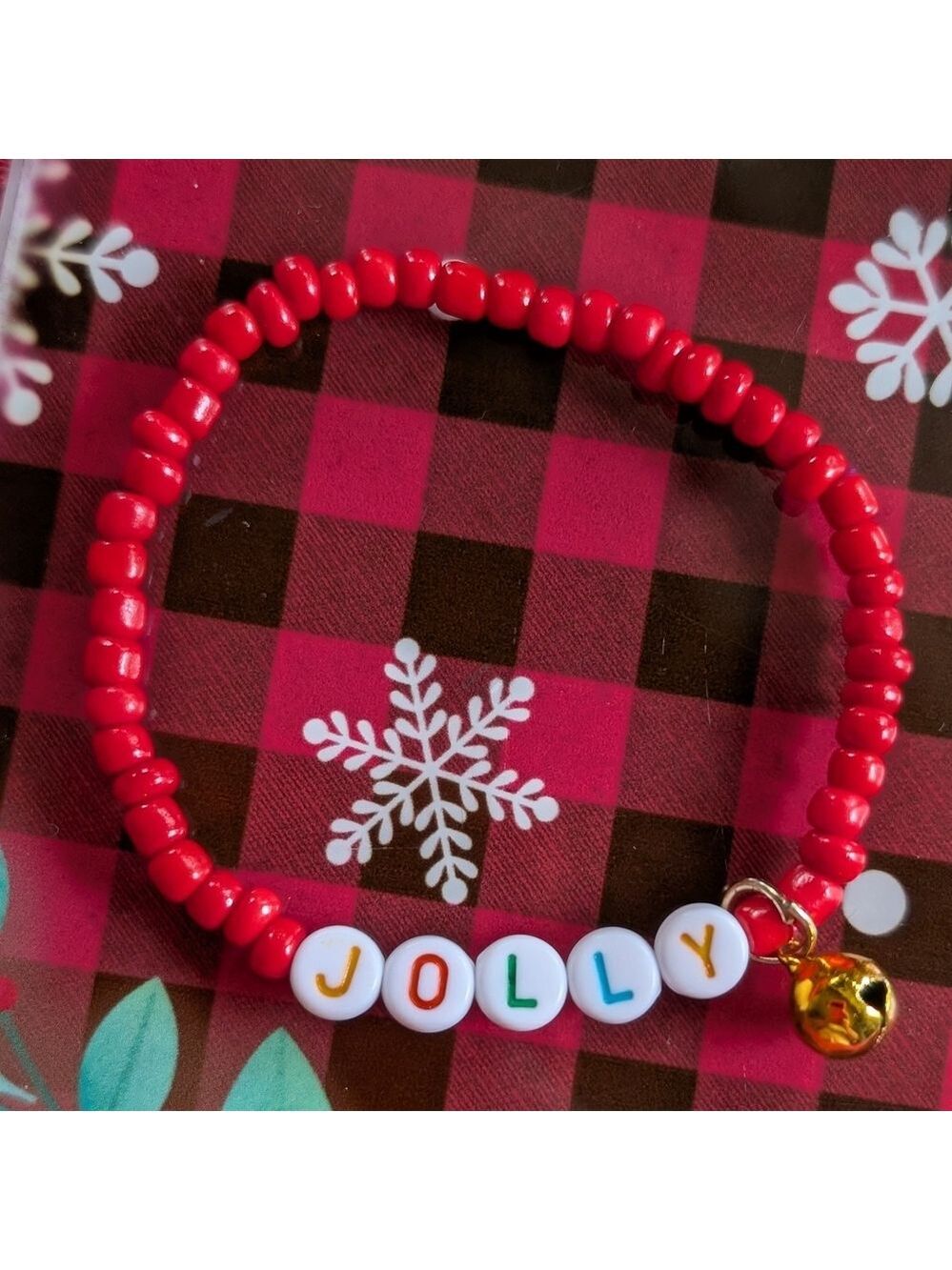 Christmas Red Beaded Stretch Bracelet